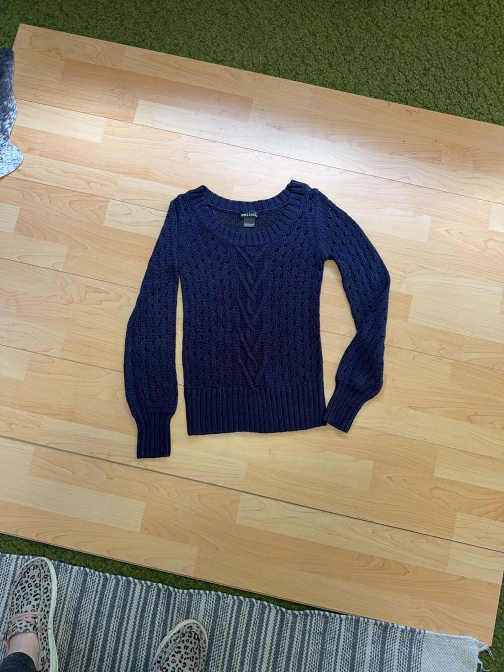 Wet Seal Navy Blue Cable Knit Scoop Neck Sweater